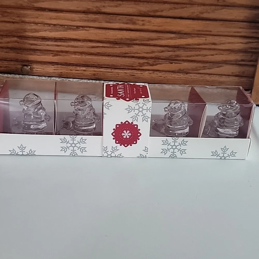 William Sonoma Santa Mini Candle Holders Clear Glass Set of 4 New